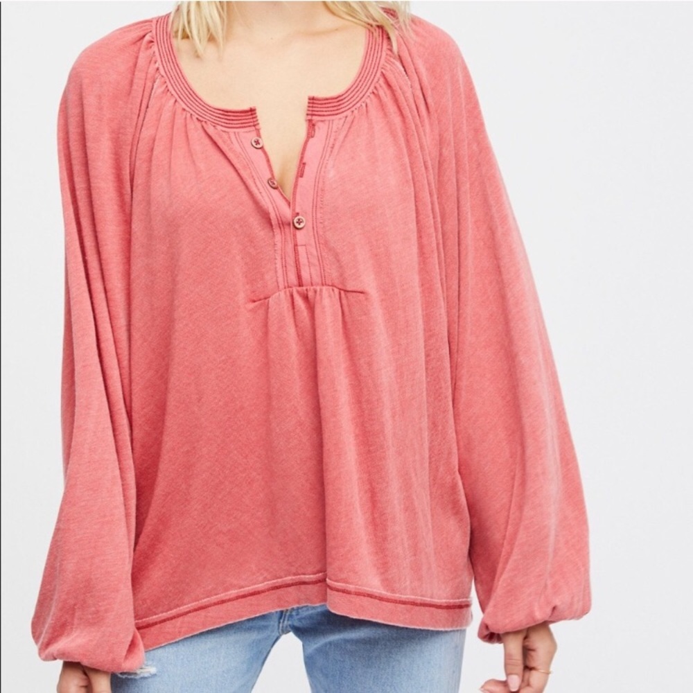 Free People Acadia Henley Shirt Oversized Drapey - Picture 1 of 8